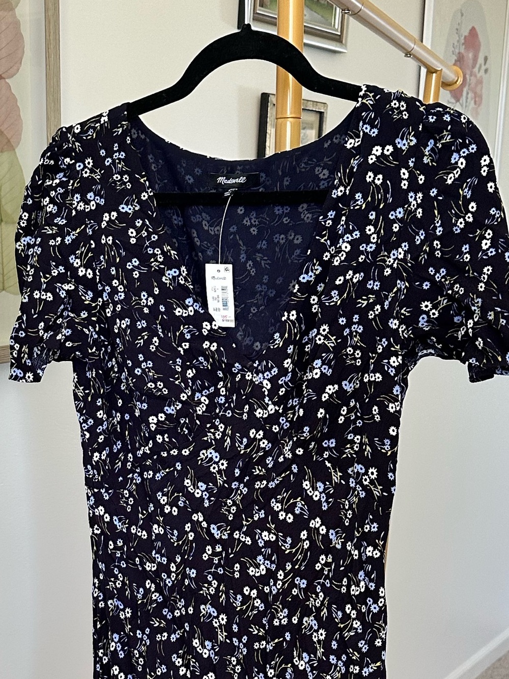 NWT Madewell Blue Floral V-Neck Maxi Dress with Short Sleeves